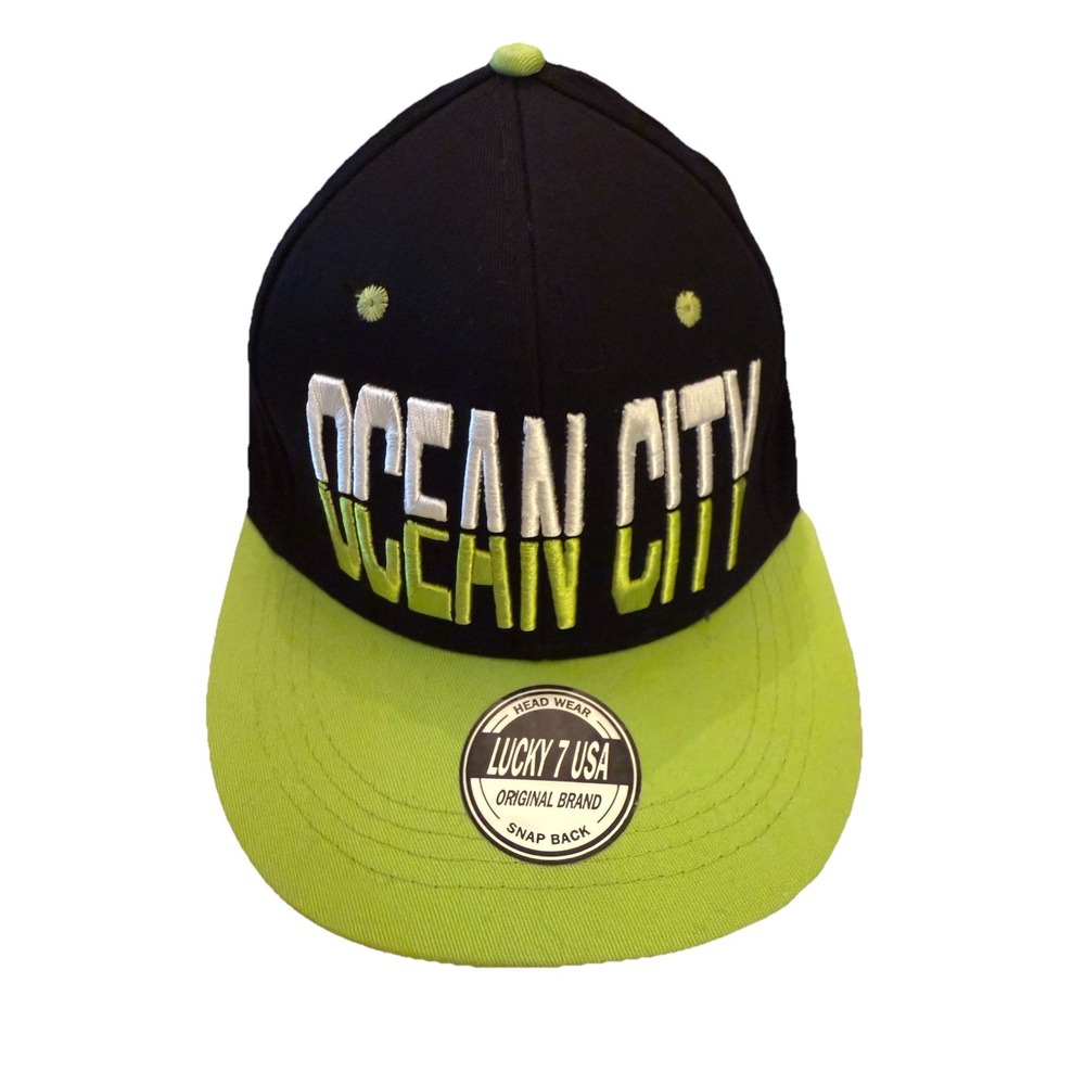 Ocean City Maryland Lucky 7 brand snap back‎ hat baseball cap trucker Lime Green